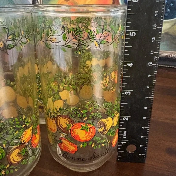 6pc Corelle Libbey Bonne Sante Spice of Life 5-inch Glasses Set Of 6 Vintage - Picture 7 of 7